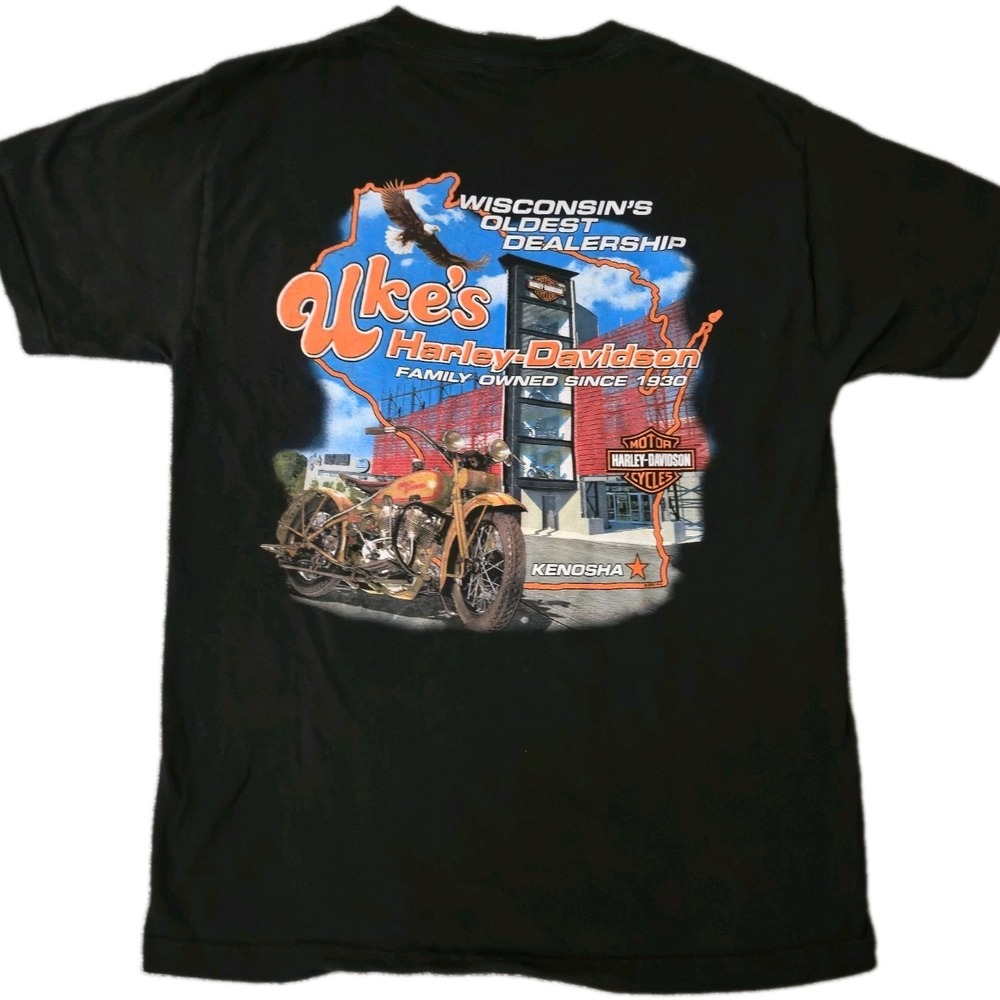 Harley Davidson T-shirt Mens Size M Art Biker Kenosha Wisconsin Double-Sided